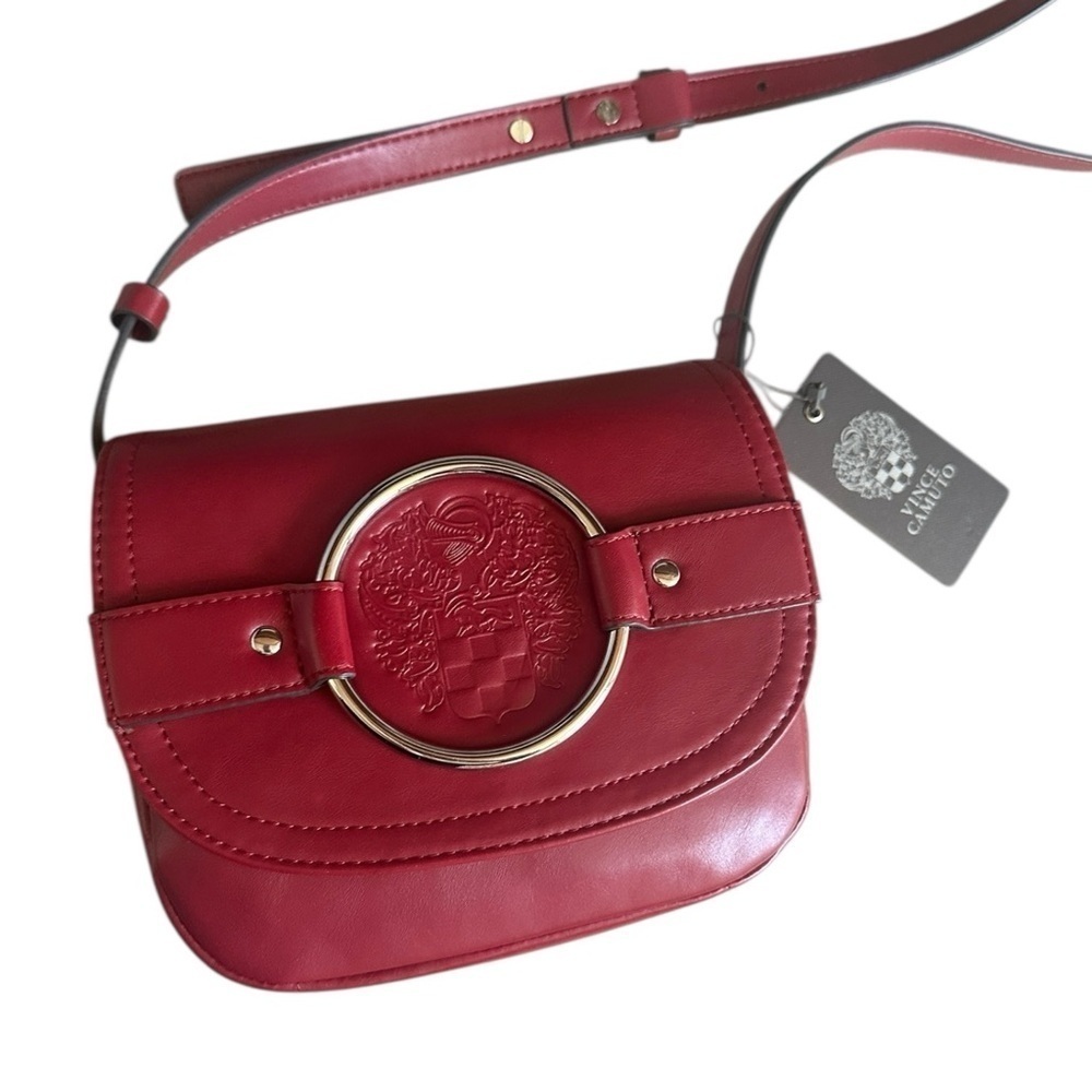 Vince Camuto Red Crossbody Bag NWT Rhythmic Red Silver Ring Logo Accent Purse
